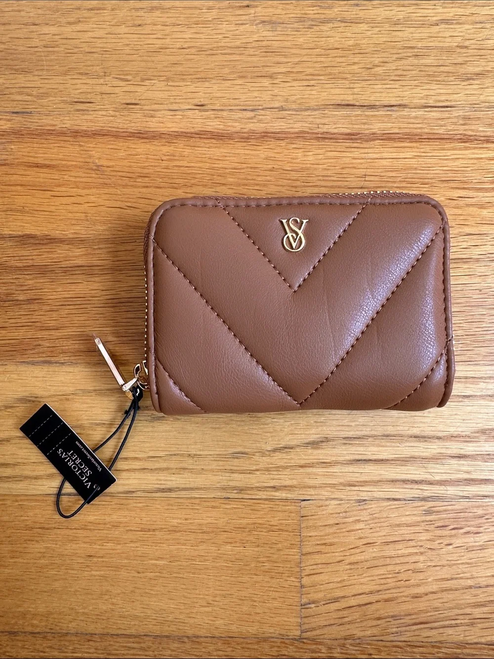 Victoria's Secret Brown Quilted Zip Wallet with Gold Logo - Picture 2 of 5